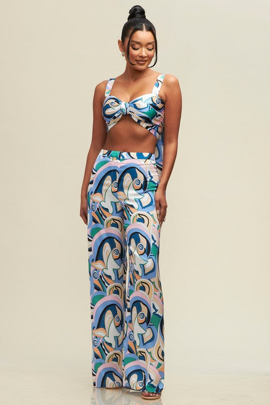 Crop Top And Pant Set Blue Multi
