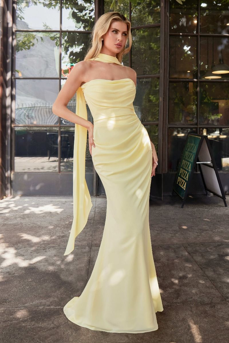 VERSITILE TIE CHIFFON DRESS - LIGHT YELLOW