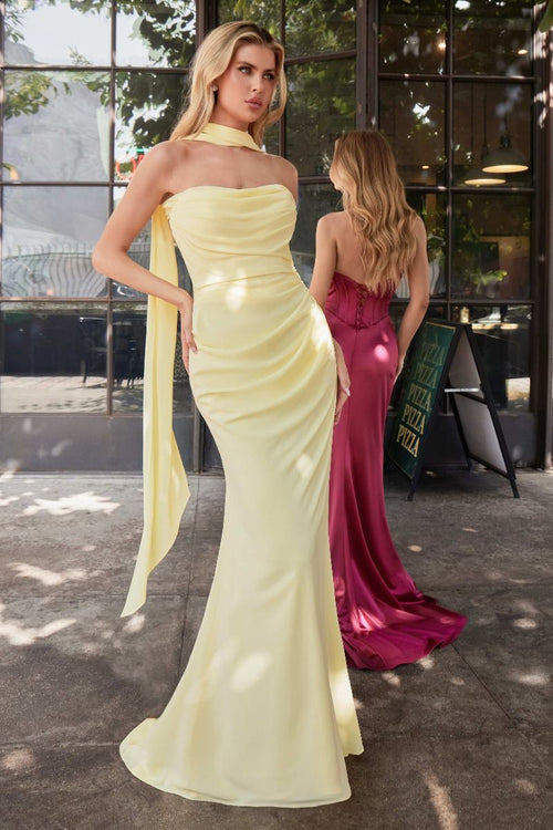 VERSITILE TIE CHIFFON DRESS - LIGHT YELLOW