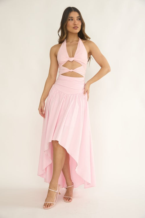 HIGH LOW CUT OUT MAXI DRESS - PEONY PINK