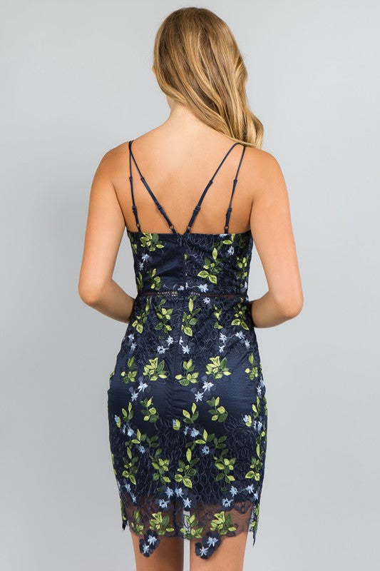 Lace Mini Dress -  Navy Blue