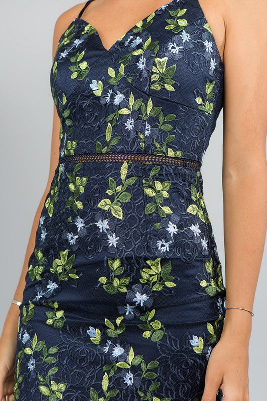 Lace Mini Dress -  Navy Blue