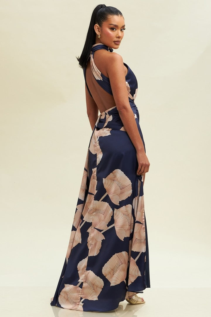 Johanna Satin Maxi Dress - Blue