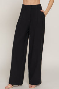 Waist Pleated Wide Leg Pants - Black