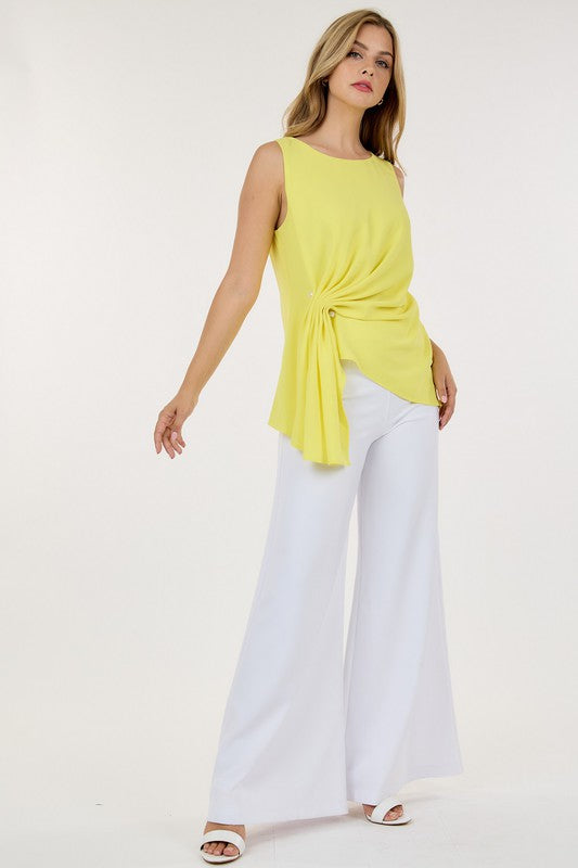 Sleeveless Solid Blouse With Side Pin Detail - Yellow