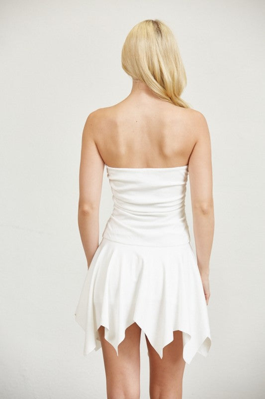 Ribbed Knit Strapless Mini Dress White