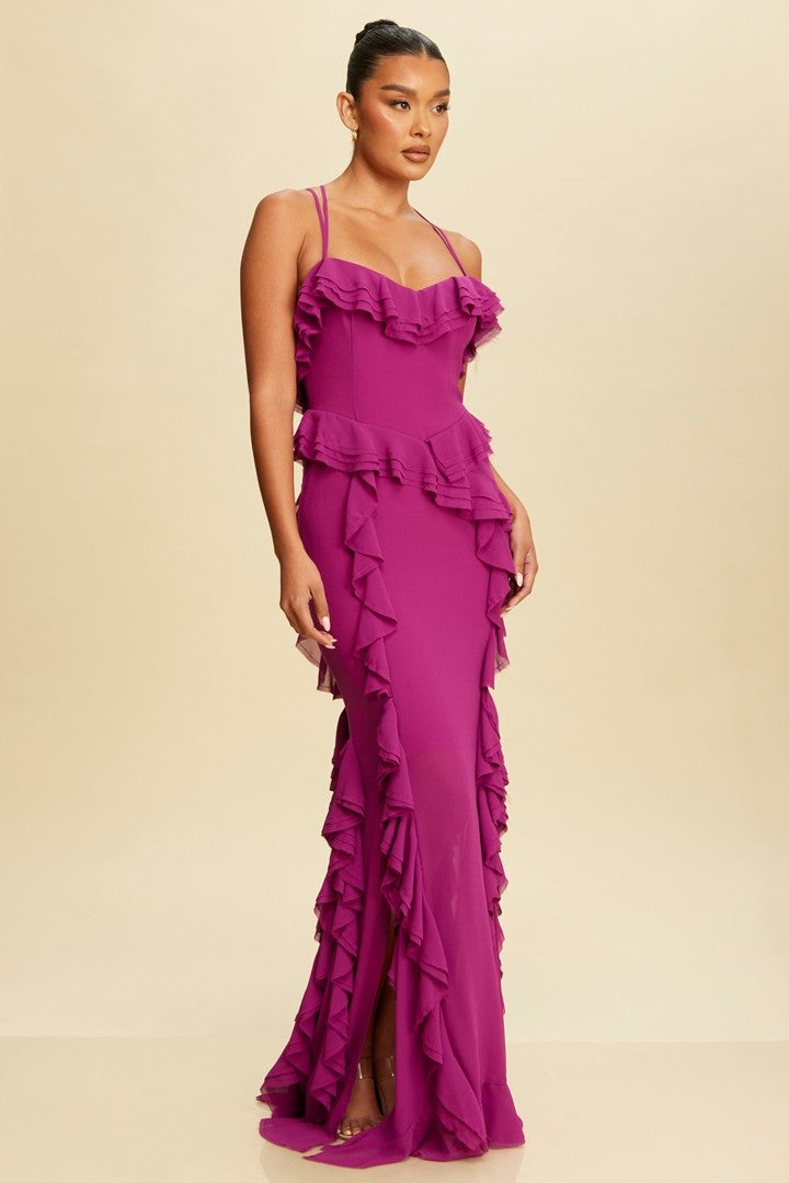 RAW RUFFLE HEM MAXI DRESS