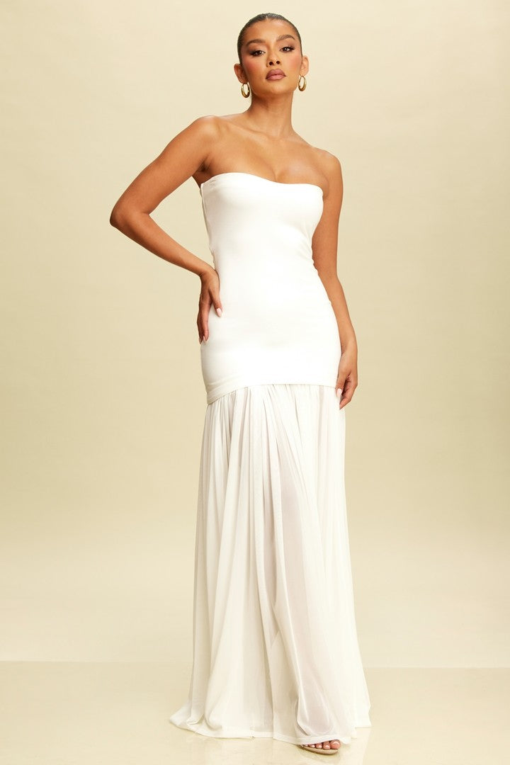 TUBE MAXI DRESS WITH SHIRRED CHIFFON