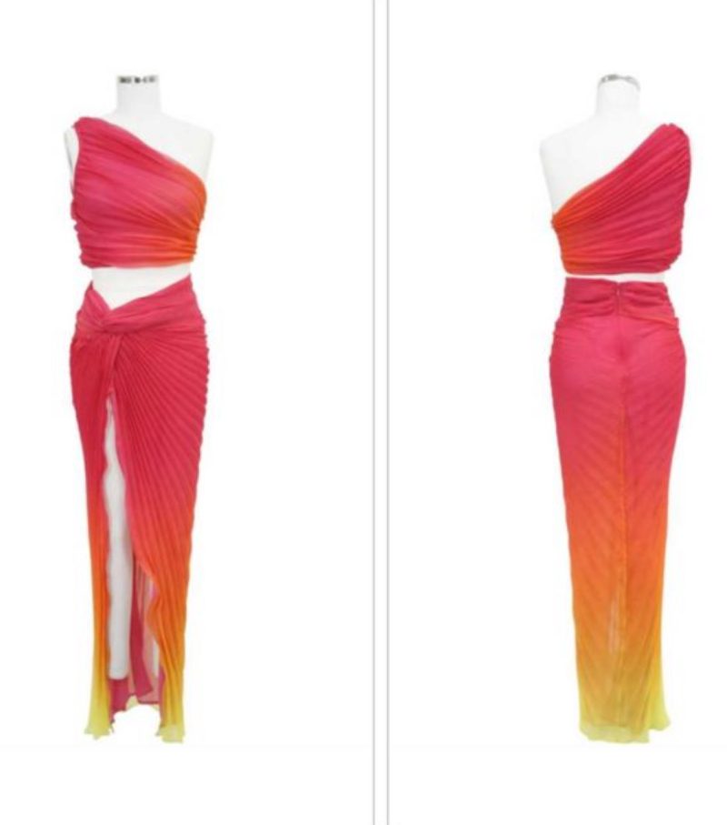 OMBRE PLEATED SKIRT AND TOP SET