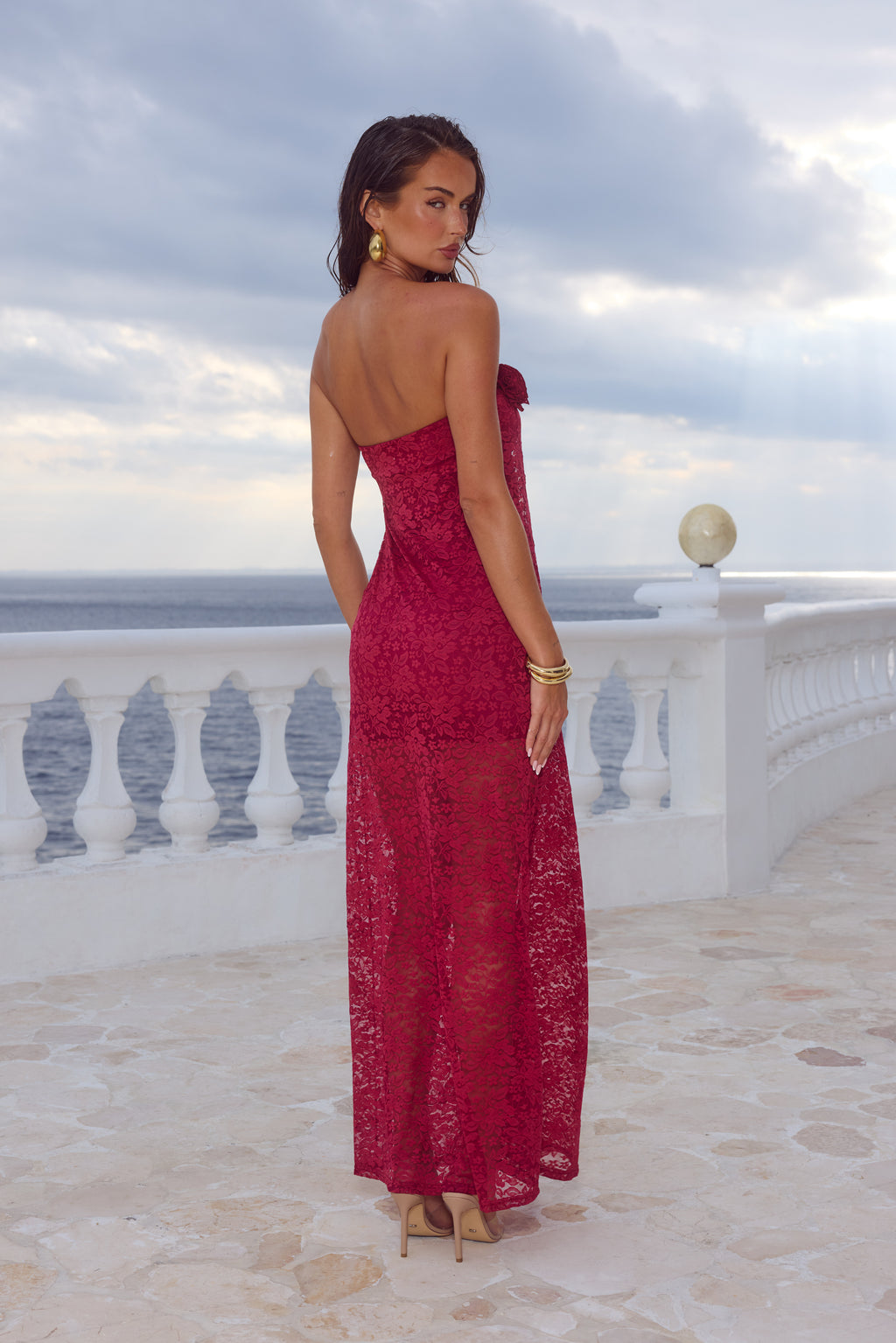 JESSICA FLORAL DETAIL MAXI DRESS - CHERRY