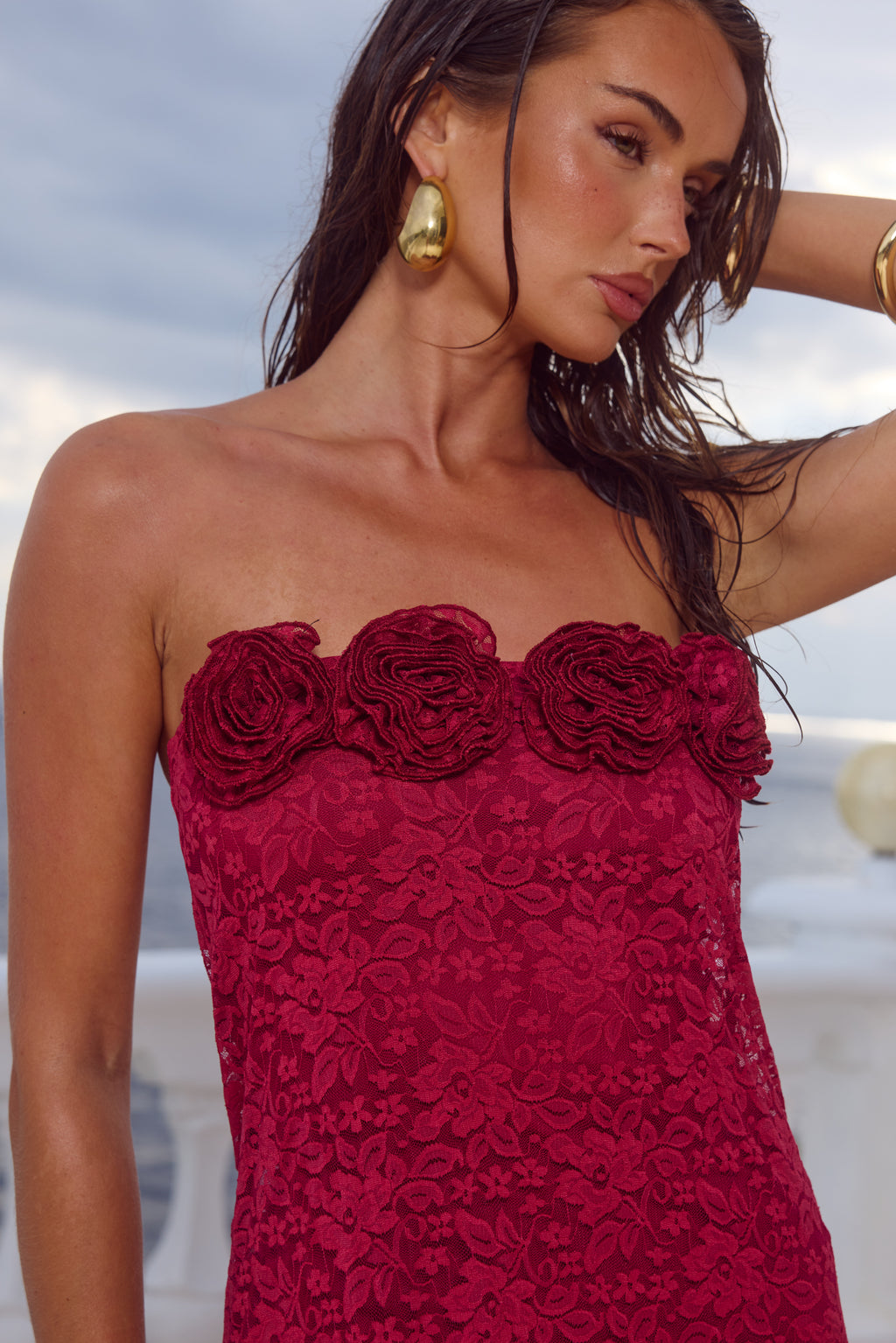 JESSICA FLORAL DETAIL MAXI DRESS - CHERRY