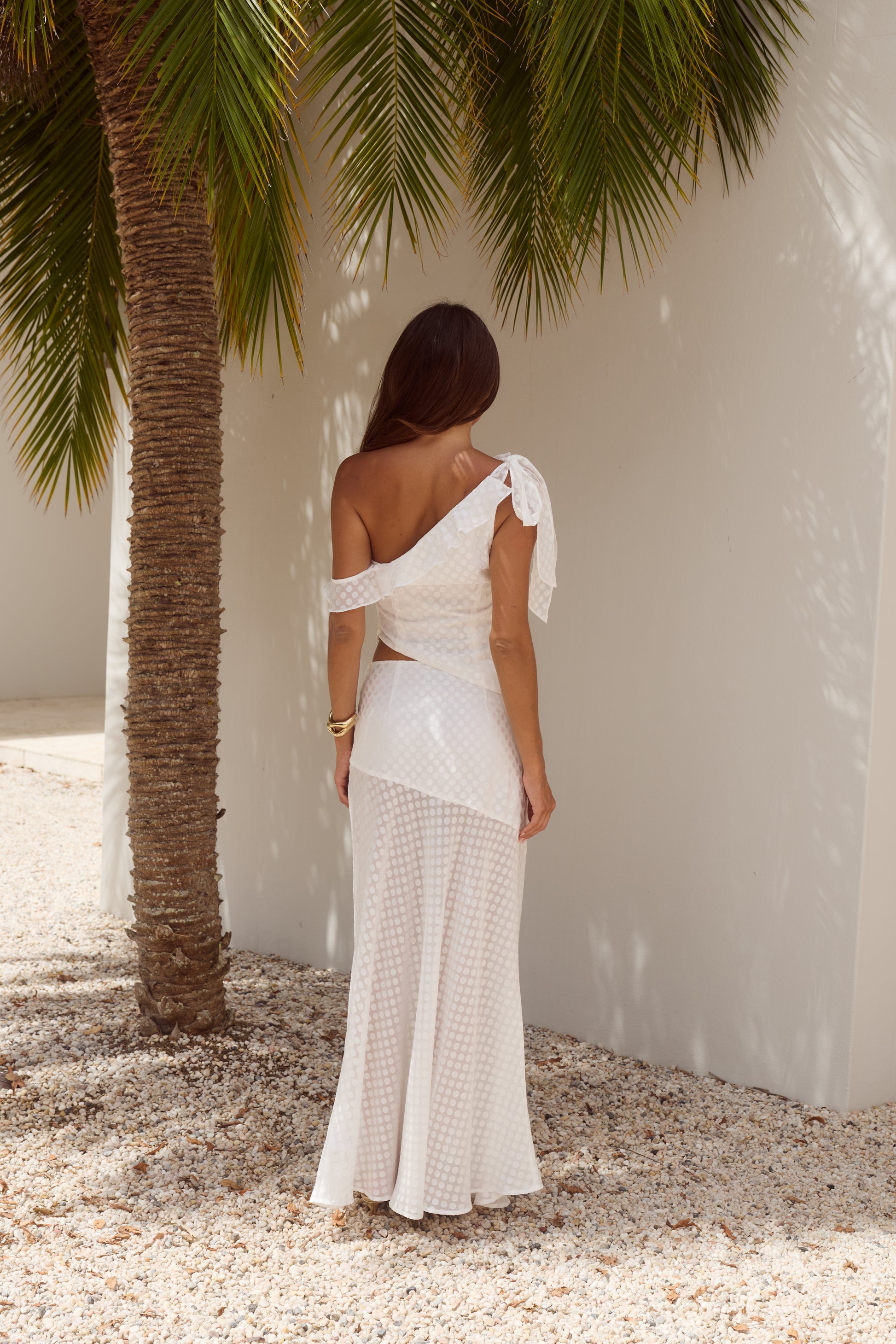 JUNIE ONE SHOULDER FRILL TOP AND MAXI SKIRT SET - WHITE