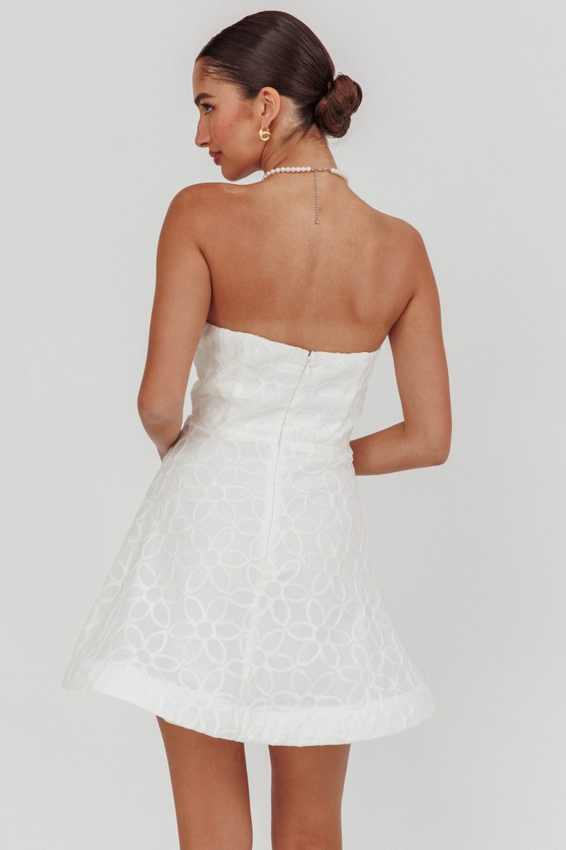 Embellished Fabric Mini Dress White