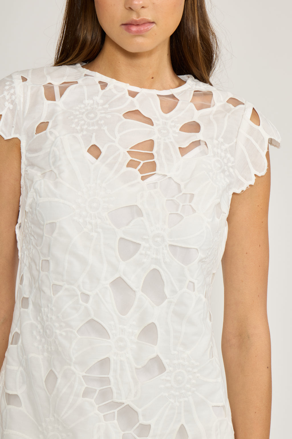 GRETA EYELET MINI DRESS - WHITE