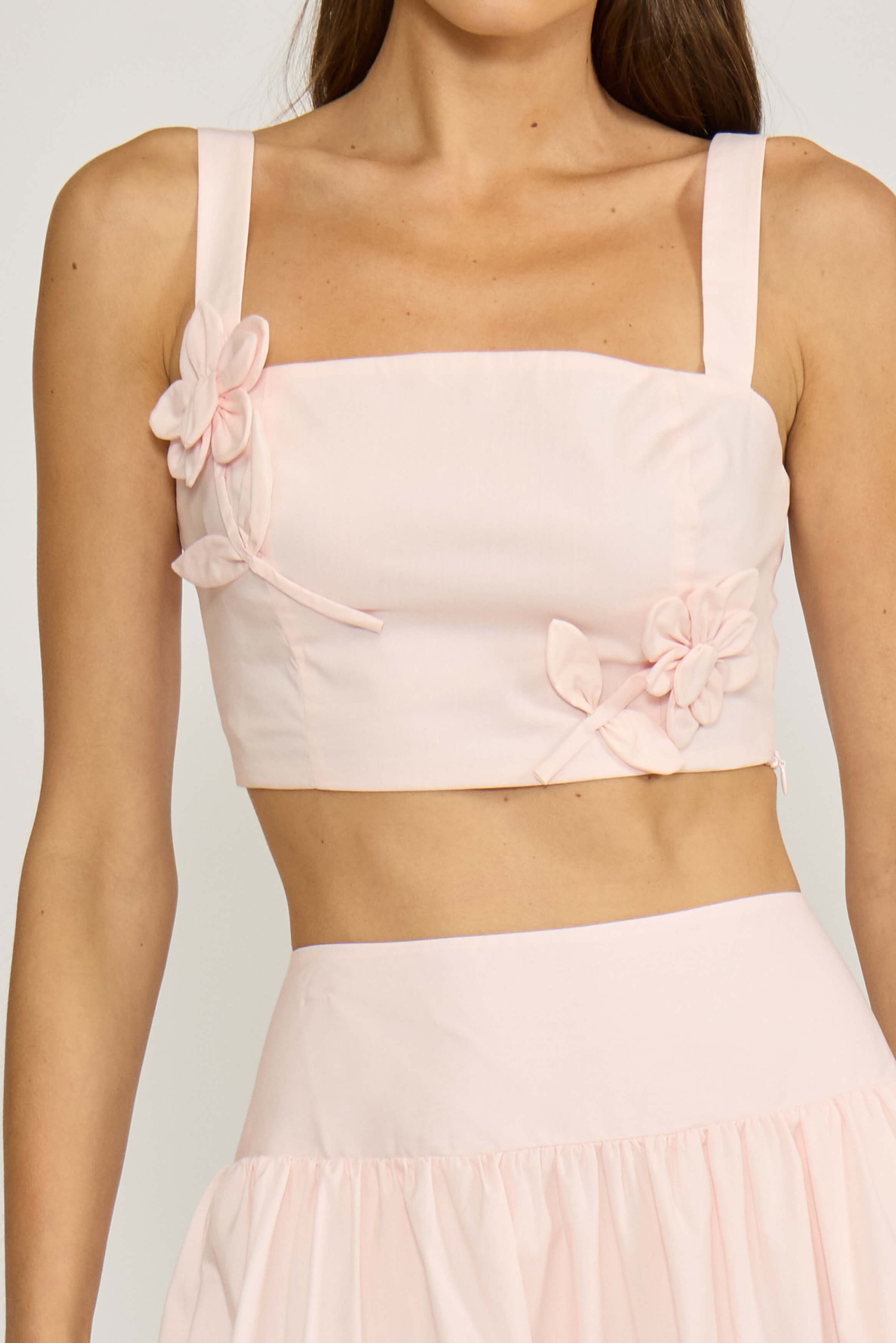 LUNA FLOWER CROP TOP AND SKIRT SET - SOFT PINK
