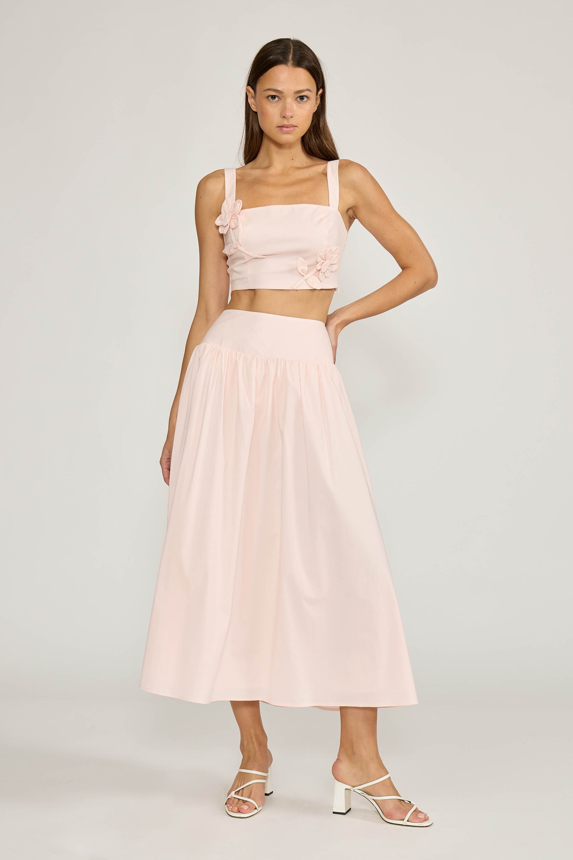 LUNA FLOWER CROP TOP AND SKIRT SET - SOFT PINK