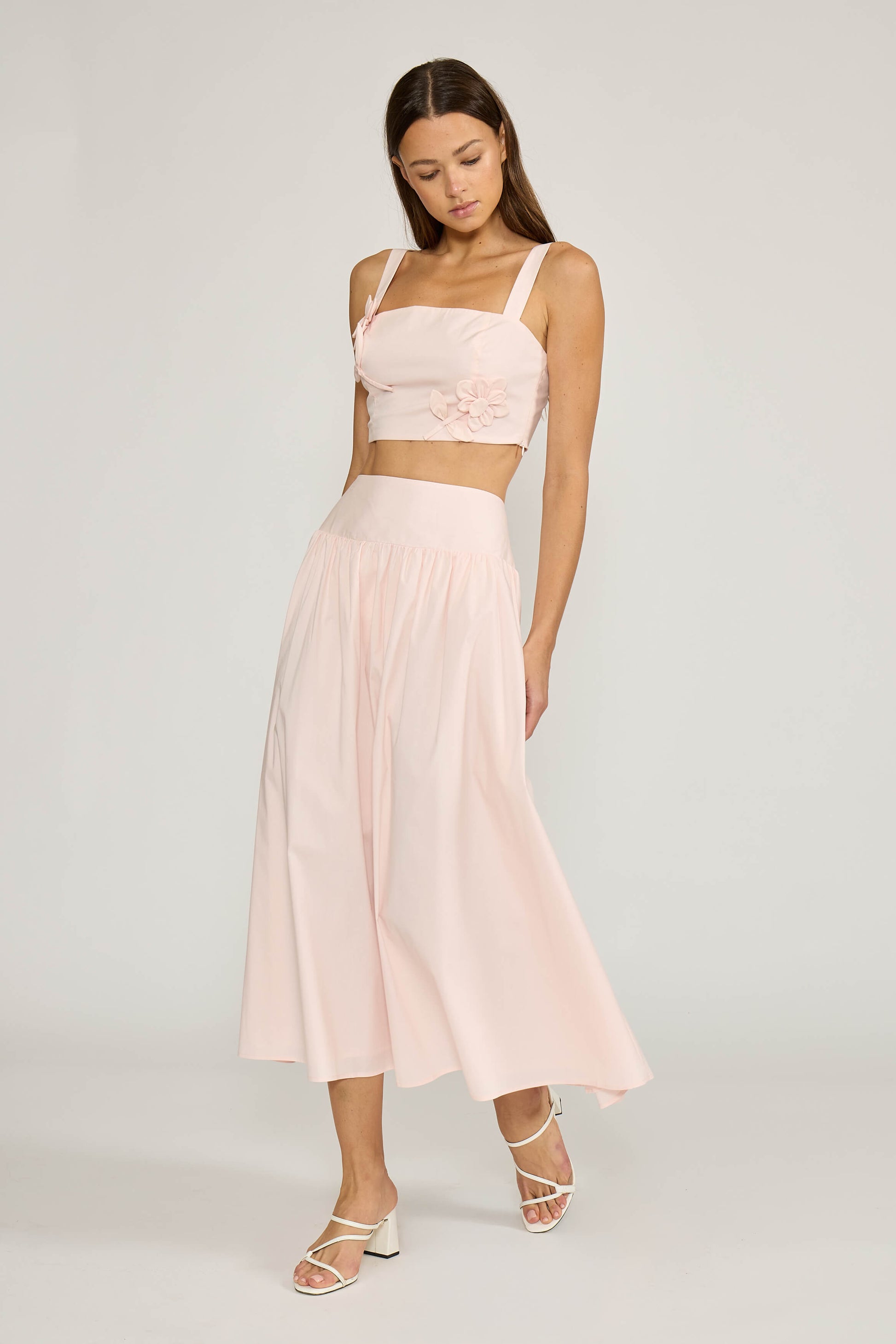 LUNA FLOWER CROP TOP AND SKIRT SET - SOFT PINK