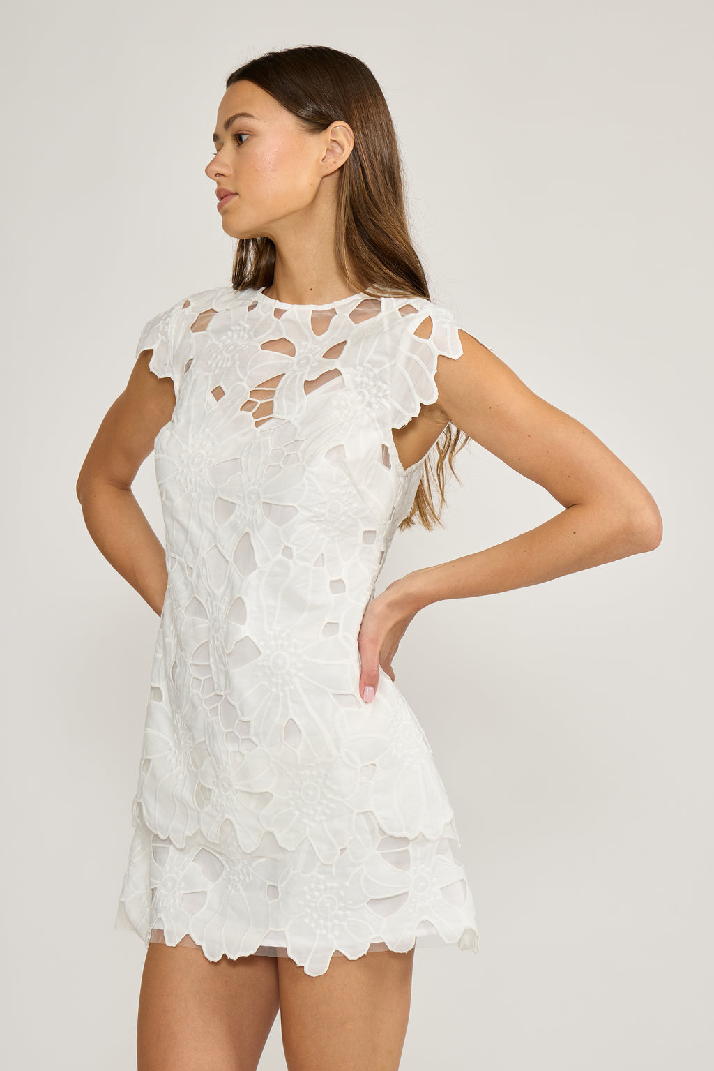 GRETA EYELET MINI DRESS - WHITE