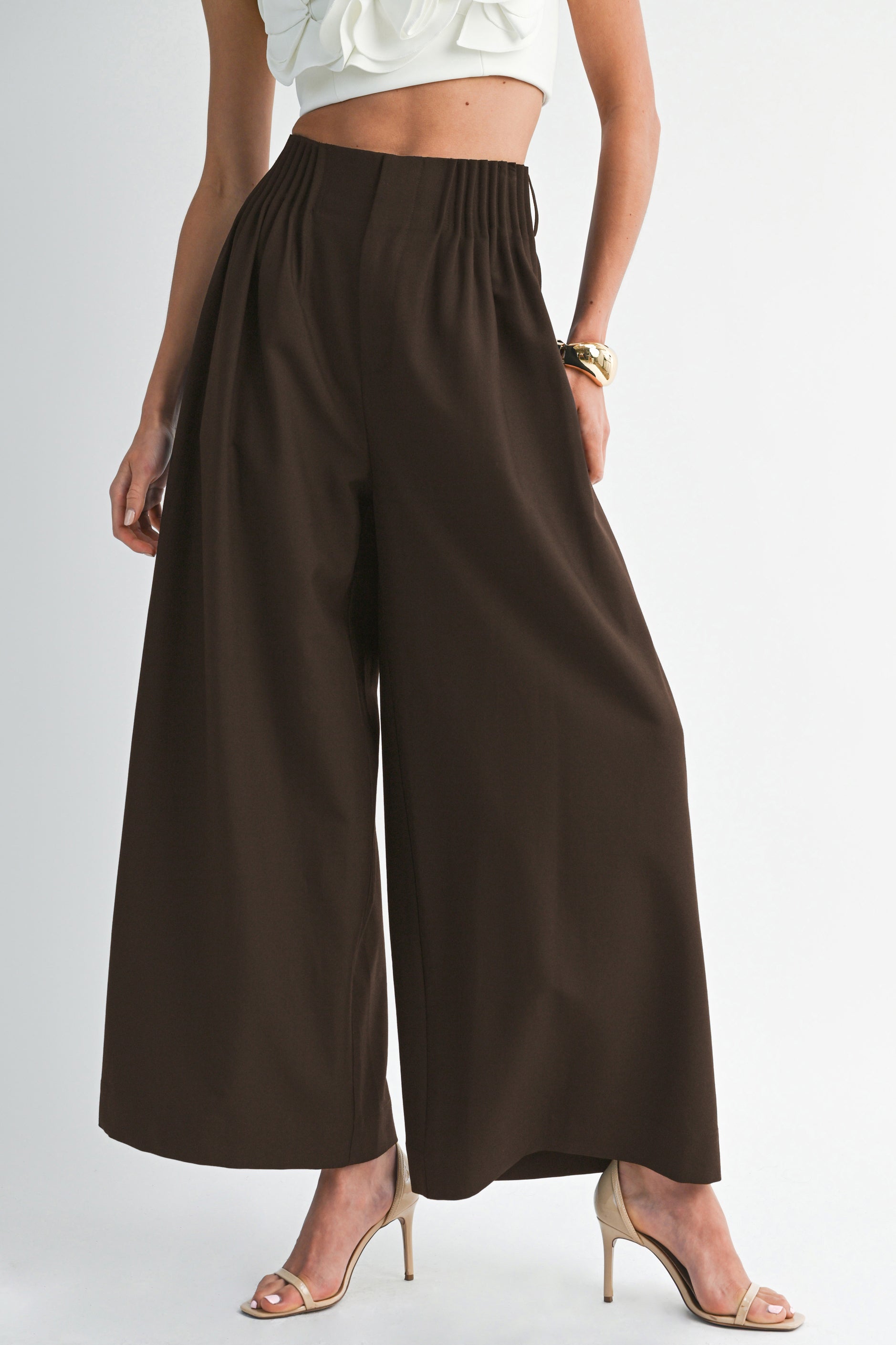 Wide Leg Palazzo Pants - Brown