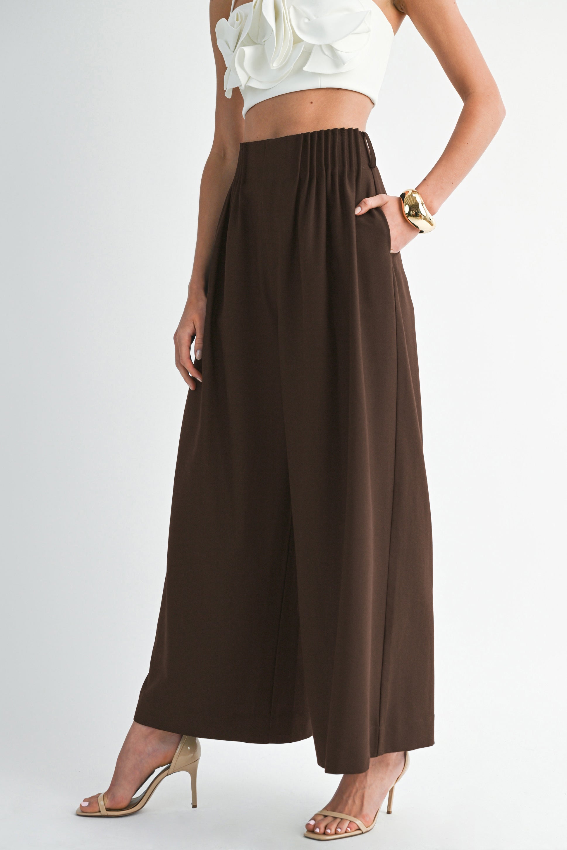 Wide Leg Palazzo Pants - Brown