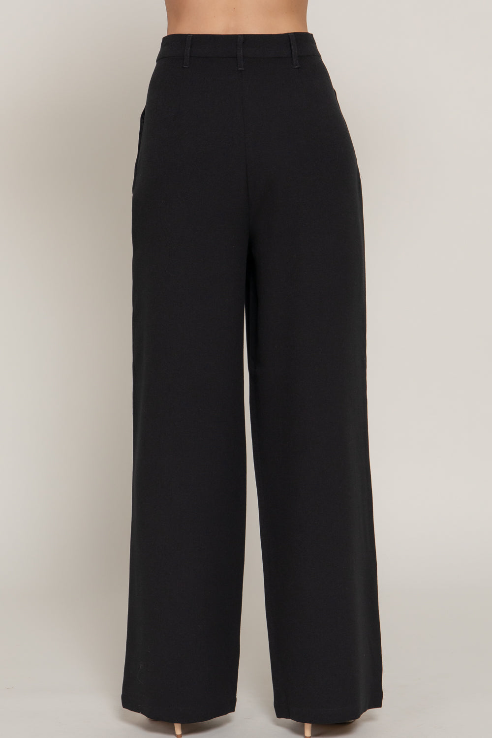 Waist Pleated Wide Leg Pants - Black