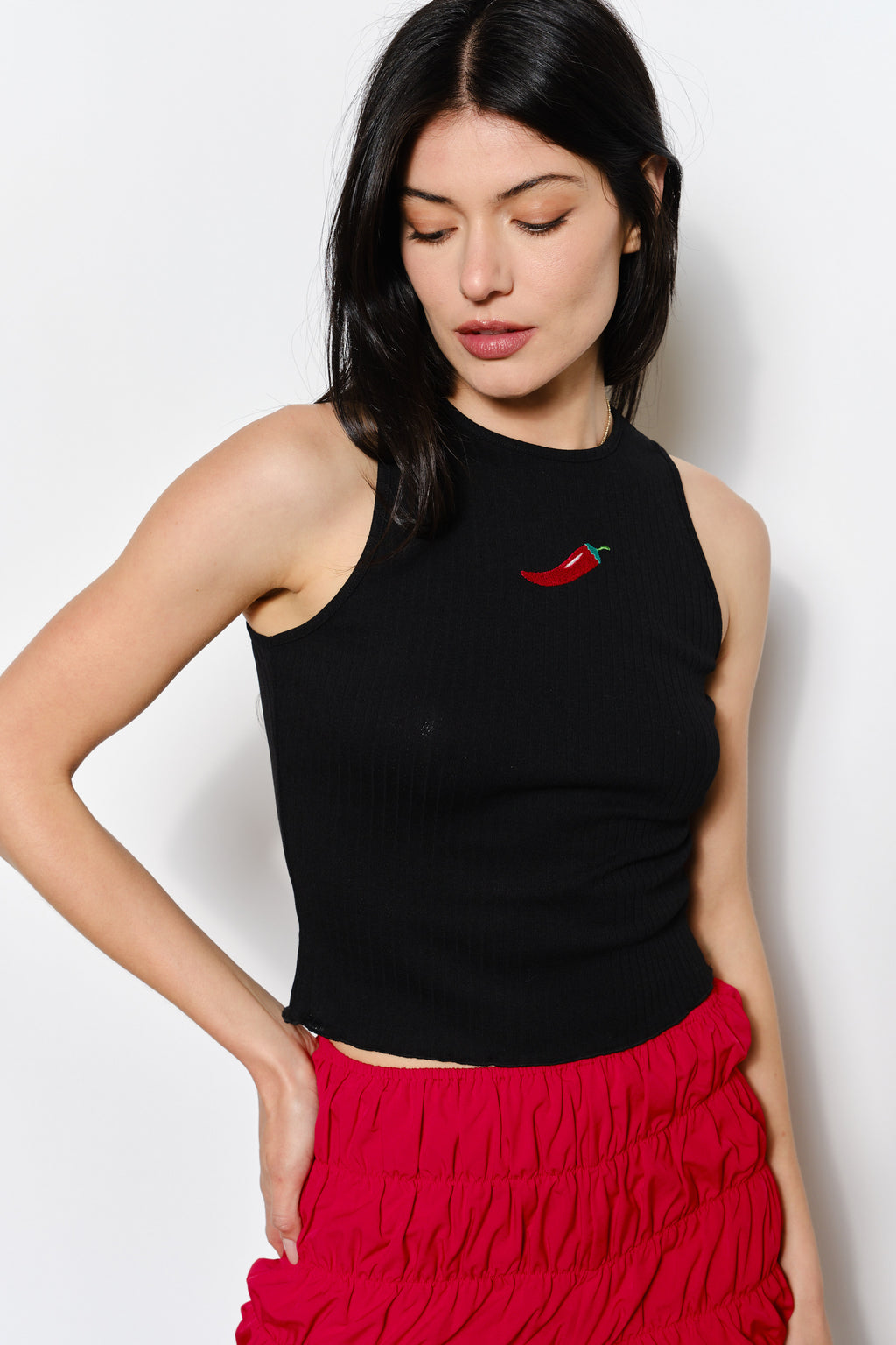 Callie Chili Pointelle Knit Tank - Black