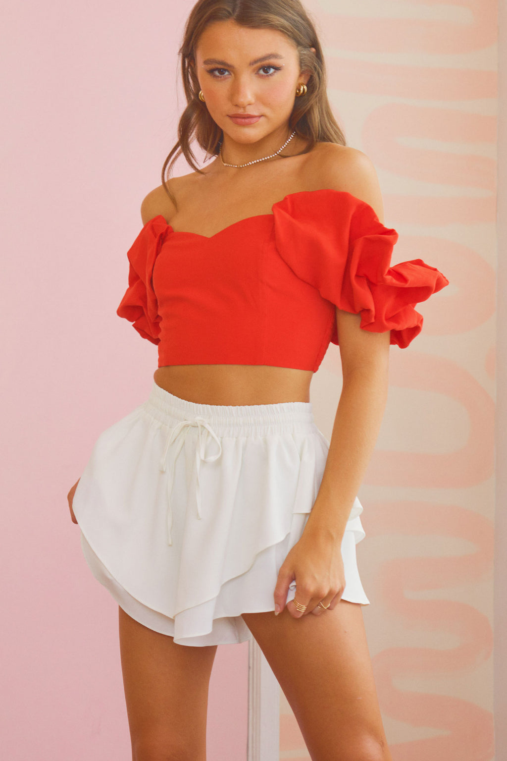 Off Shoulder Crop Top - Red