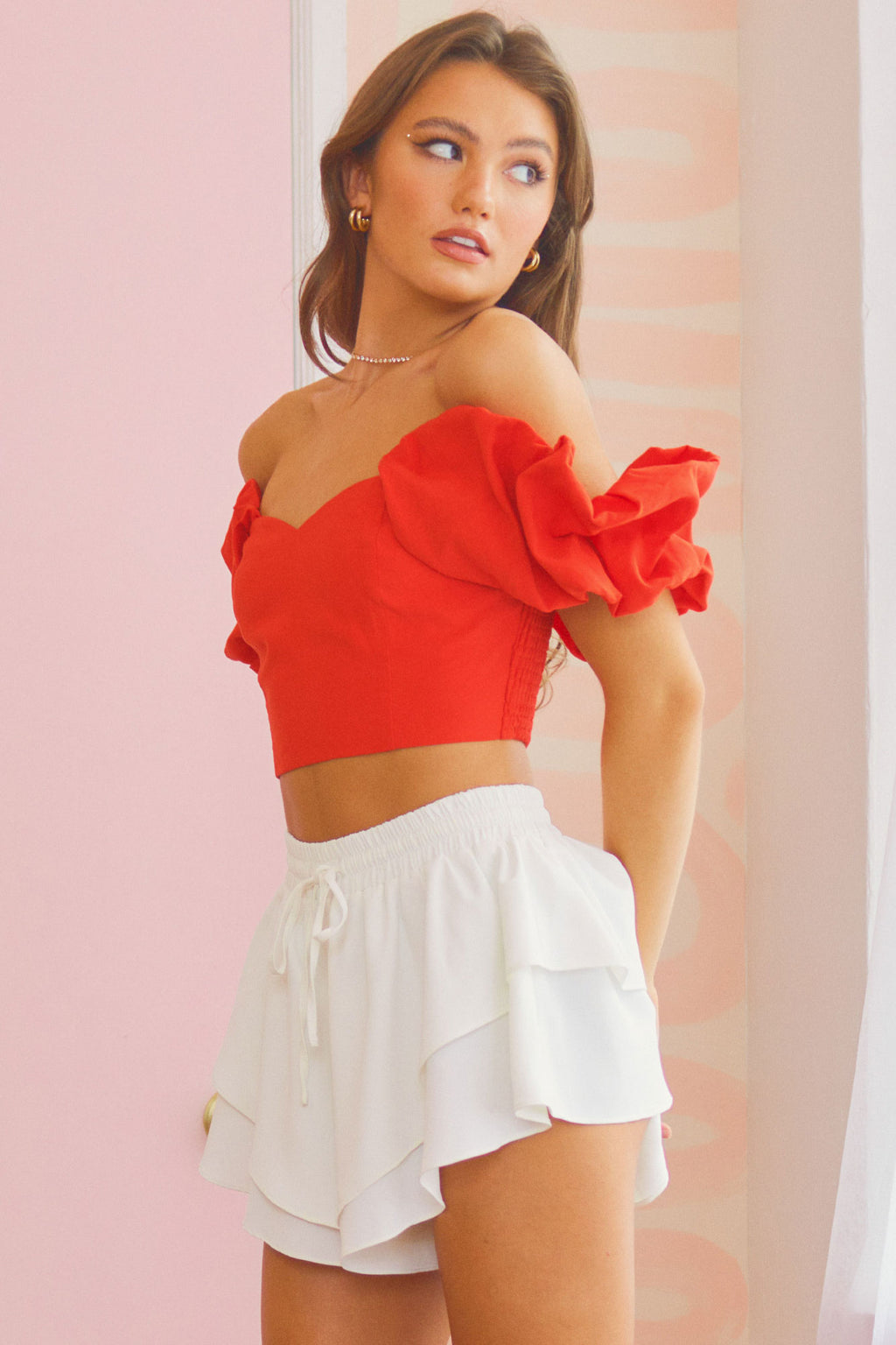 Off Shoulder Crop Top - Red