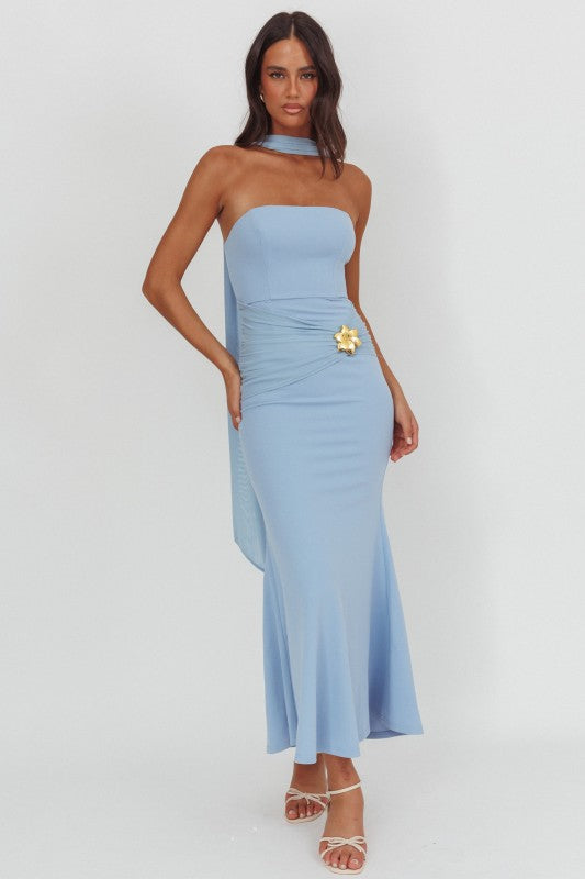 STRAPLESS MAXI DRESS - BLUE