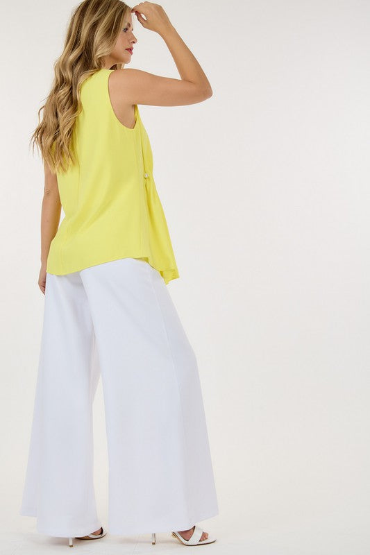 Sleeveless Solid Blouse With Side Pin Detail - Yellow