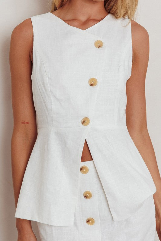 Linen Top And Skirt Set - Ivory