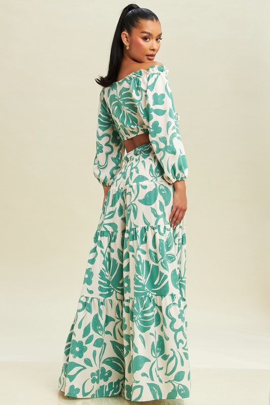 2Tone Scrunch Pant And Top Set - Ivory Mint