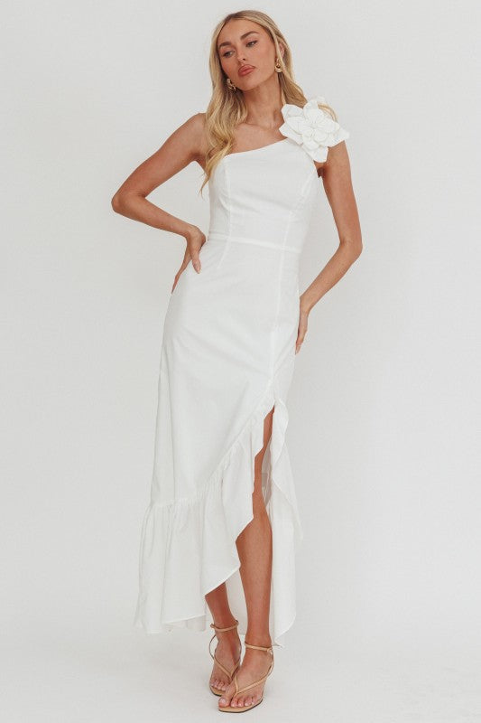 ASYMMETRICAL ONE SHOULDER MAXI DRESS - WHITE