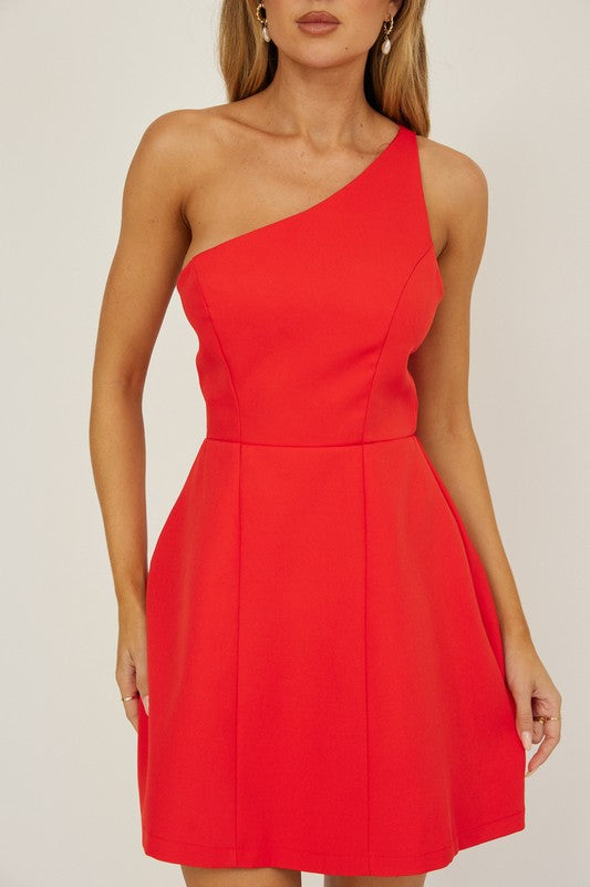 ONE SHOULDER SOLID MINI DRESS