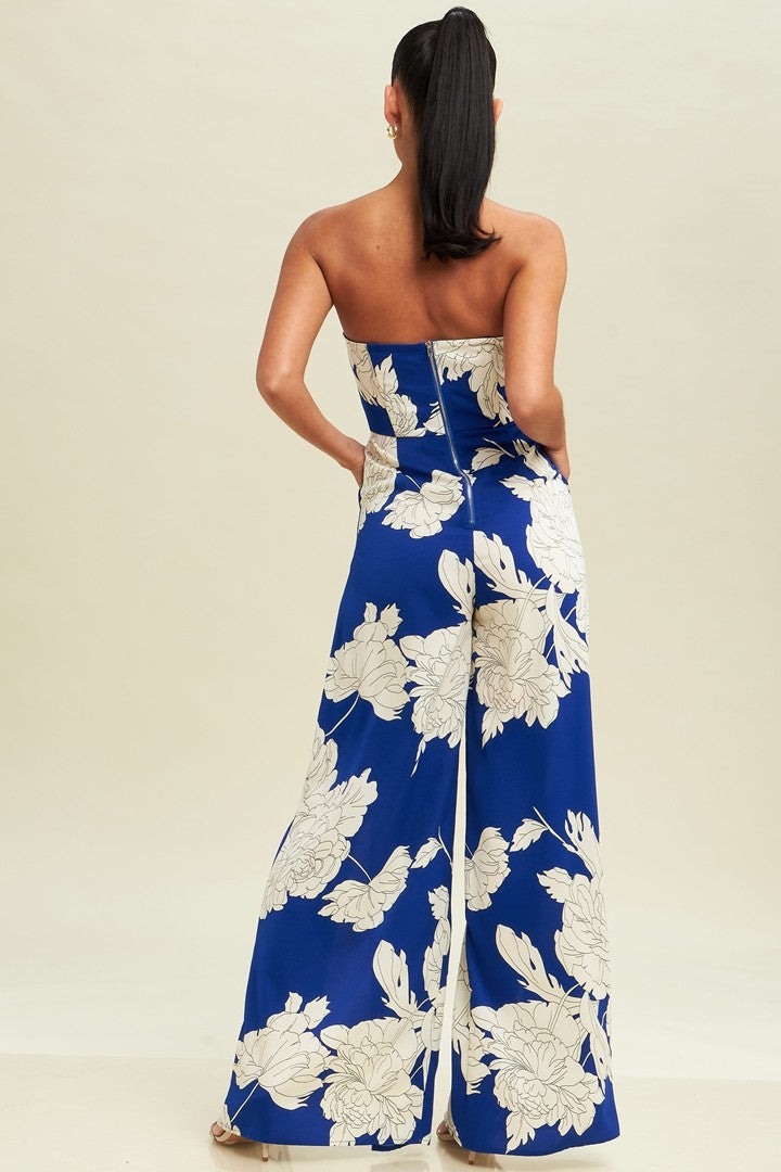 SIDE CUT OUT FLORAL PRINT JUMPSUIT