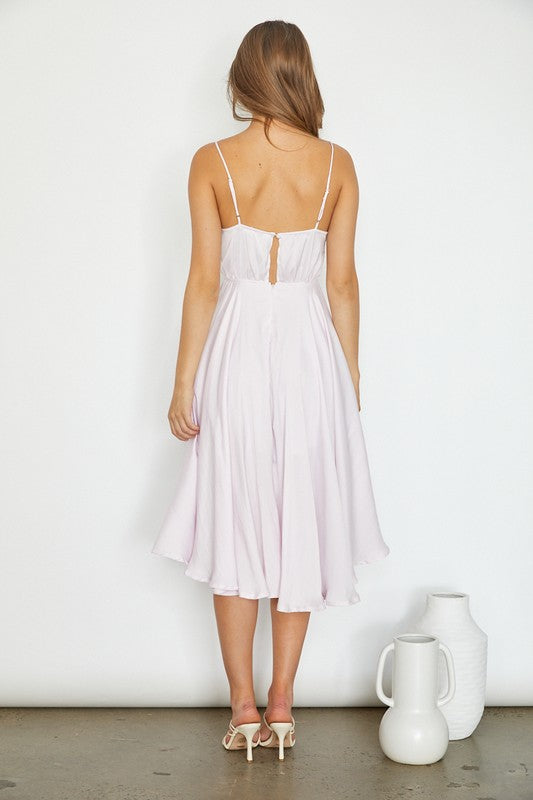 Charmeuse Tiered Front Cami Midi Dress - Lilac