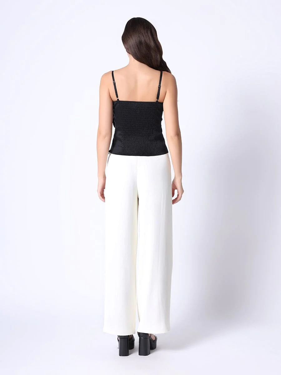 Pants With Flowing Waist Bow Creme