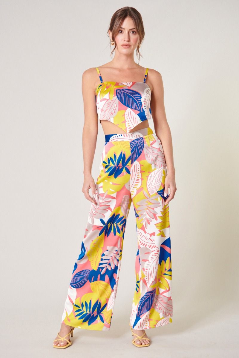 TROPICAL PRINT PANT AND CROP TOP SET