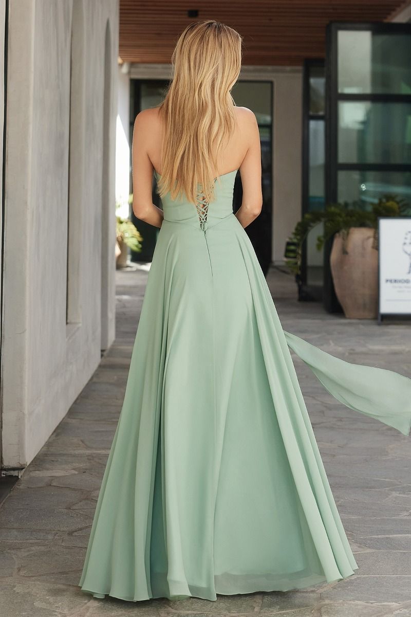STRAPLESS CHIFFON DRESS - SAGE