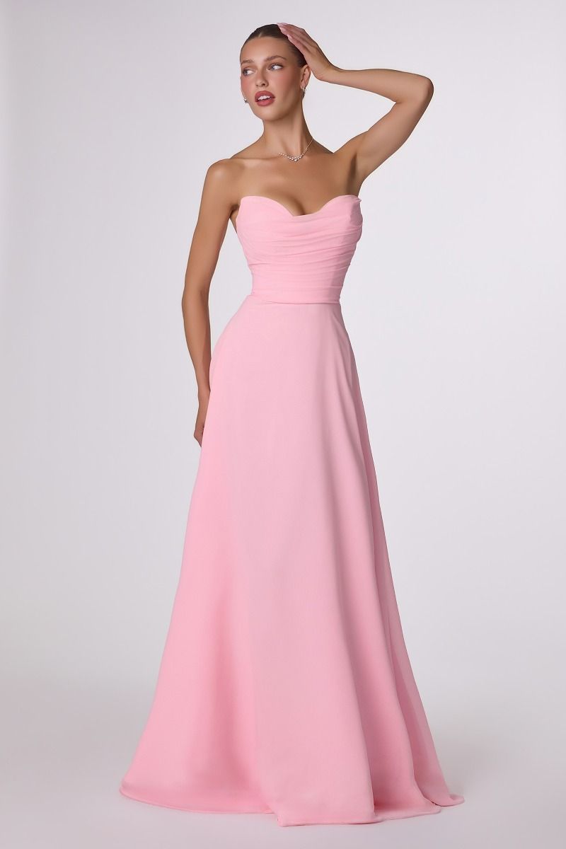 STRAPLESS CHIFFON DRESS - PINK