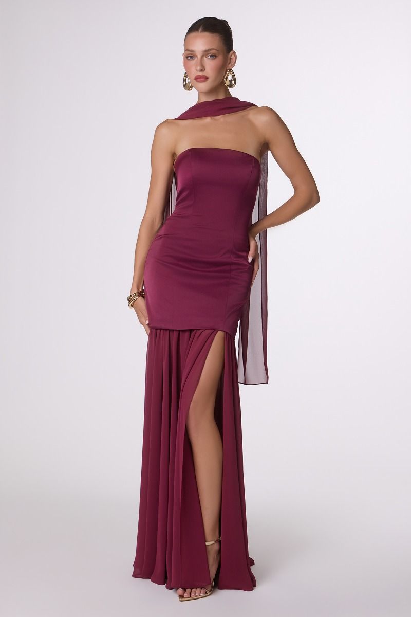 STRAPLESS MAXI DRESS - BERRY