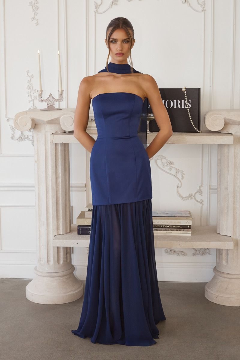 STRAPLESS MAXI DRESS - NAVY BLUE