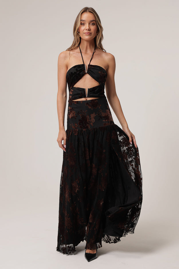 ROSELYN MAXI DRESS - BLACK - BROWN