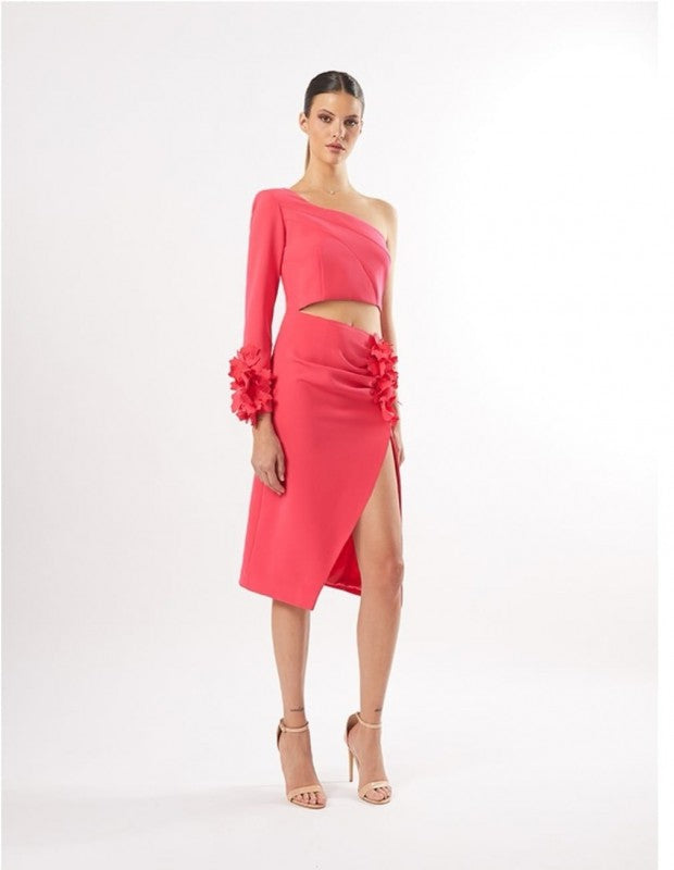 CARLA RUIZ - ASYMMETRIC MIDI DRESS -SALMON